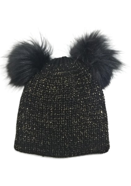 Simli Çift Ponponlu Kadın Örgü Bere Standart fiyatları