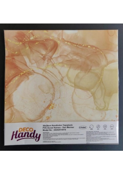 Decohandy 30X30 cm Pvc Duvar Karosu 4'lü Paket - Sarı Mermer