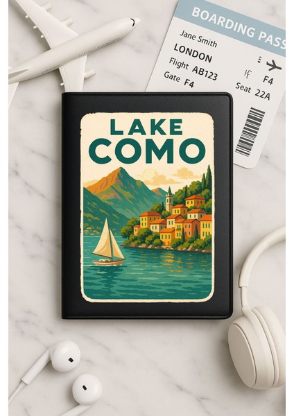 Tüm Ülke Pasaportları Için Siyah Vinleks Deri Pasaport Kılıfı Kabı Como Gölü