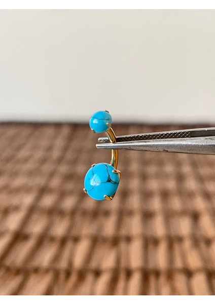 Yüksek Kalite G23 Titanium Doğal Firuze Taşlı Titanyum Göbek Piercingi Taş 10MM