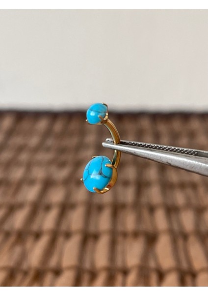 Yüksek Kalite G23 Titanium Doğal Firuze Taşlı Titanyum Göbek Piercingi Taş 10MM modelleri