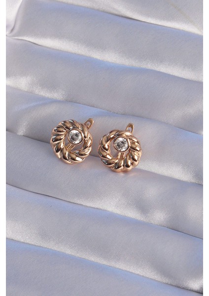 Xuping Rose Renk Oval Zirkon Taşlı Burgu Model Küpe fiyatları