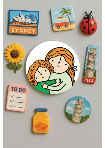 Modern ve Dekoratif Yuvarlak Buzdolabı Magneti Magnet Büyük Boy 10X10 cm - Abla Kardeş