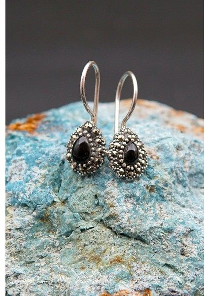 925 Ayar Gümüş Oltu Taşı Kadın Küpe SKÜ00026