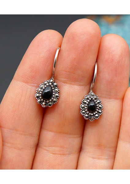 925 Ayar Gümüş Oltu Taşı Kadın Küpe SKÜ00026 modelleri