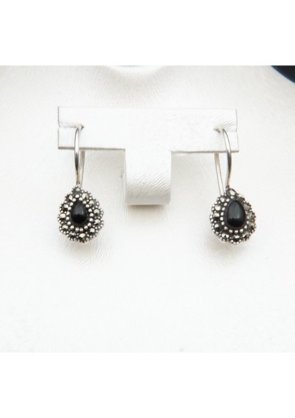 925 Ayar Gümüş Oltu Taşı Kadın Küpe SKÜ00026 fırsatları