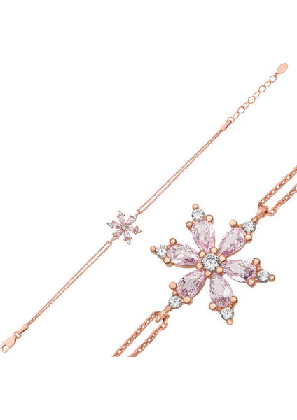 Gümüş Rose Pembe Lotus Çiçeği Kadın Bileklik
