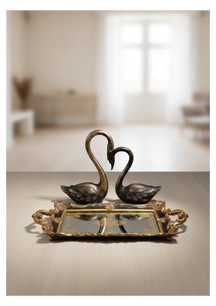 Şık Klasik Oymalı Aynalı Hediyelik Nişan Sunum Tepsisi modelleri