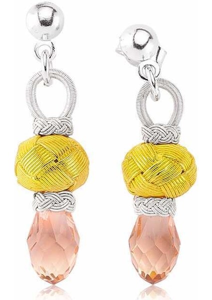 ​Gümüş Pembe Taşlı Kazaz Kadın Küpe