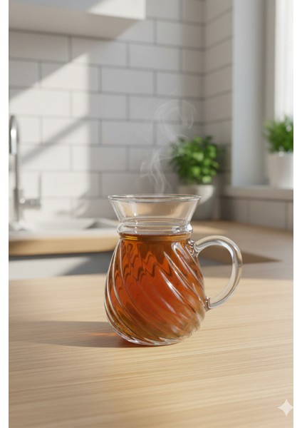 Lunero Borosilikat Cam 6’lı Çay Bardağı Seti – Bambu Tabanlı Çizgili 200 ml fiyatları