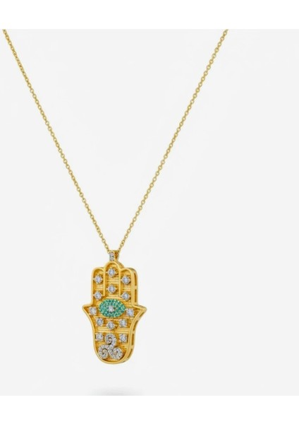 Zirkon Taşlı Fatma Ana Eli Kolye – Altın Kaplama Çelik
