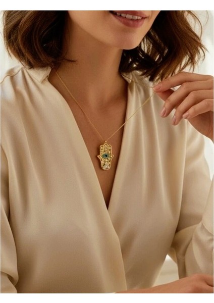 Zirkon Taşlı Fatma Ana Eli Kolye – Altın Kaplama Çelik fiyatları