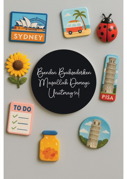 Modern ve Dekoratif Yuvarlak Buzdolabı Magneti Magnet Büyük Boy 10X10 cm - Maşallah