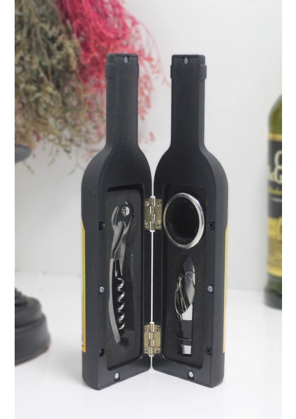 Şişe Tirbuşon Seti Küçük Boy Siyah Renk