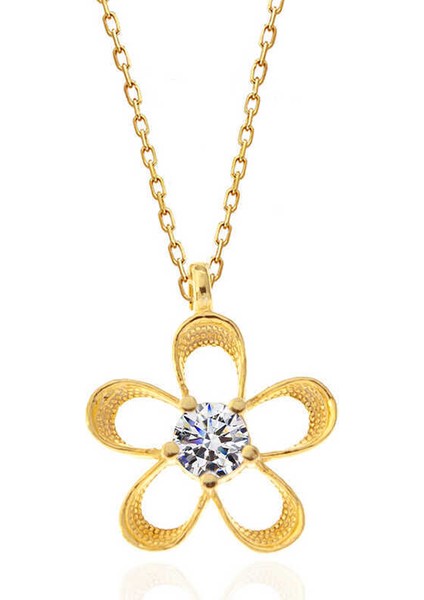 ​Gümüş Gold Zirkon Taşlı Çiçek Kadın Kolye