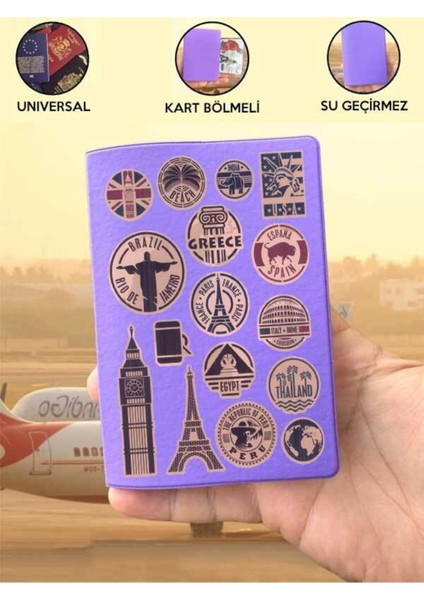 Tüm Ülke Pasaportlarına Uyumlu Country Mor Vinleks Pasaport Kılıfı Kabı