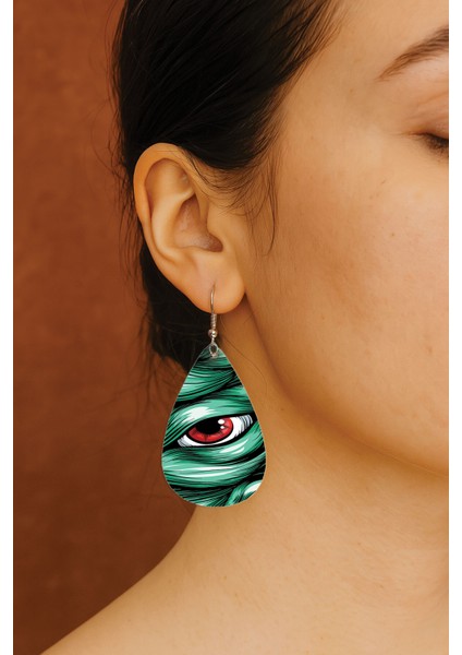 Kadın- Küpe Desenli Stilist Kancalı Baskılı Küpe Damla Şeffaf Alien Eye