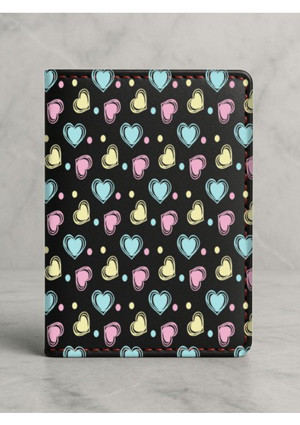 Ruhsat Koruyucu Baskılı Kart Bölmeli Siyah Vinlex Deri Ruhsat Kabı Kılıfı Kalp Dalgası