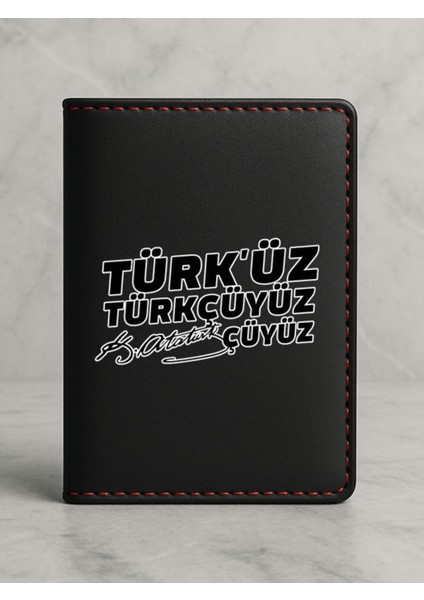 Ruhsat Koruyucu Baskılı Kart Bölmeli Siyah Vinlex Deri Ruhsat Kabı Kılıfı Atatürkçüyüz