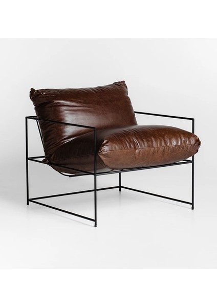 Demonte Metal Iskeletli Modern Berjer - Suni Deri Kılıf, Boncuk Elyaf Dolgulu, Geniş Berjer