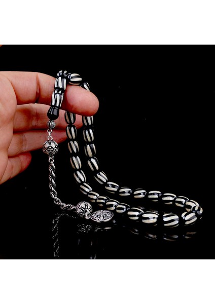 925 Ayar Gümüş Mineli Püsküllü Siyah Gri Renk Ateş Kehribar Tesbih modelleri