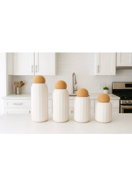 4’lü Top Kapaklı Porselen Çay Şeker Tuz Kahve Kavanoz Seti Bakliyat Saklama Kavanoz Takımı