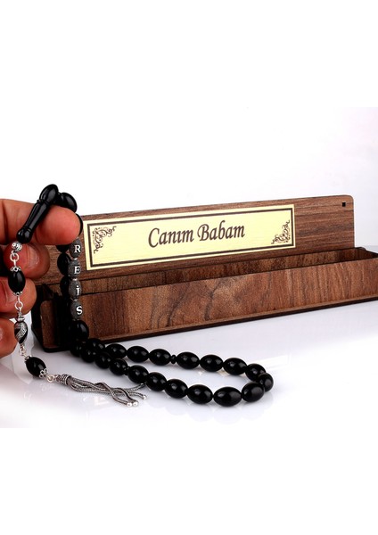 Gümüş Püsküllü Canım Babam Yazılı Ahşap Kutulu Ateş Kehribar Tesbih fiyatları