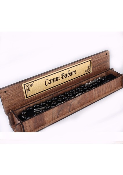 Gümüş Püsküllü Canım Babam Yazılı Ahşap Kutulu Ateş Kehribar Tesbih modelleri
