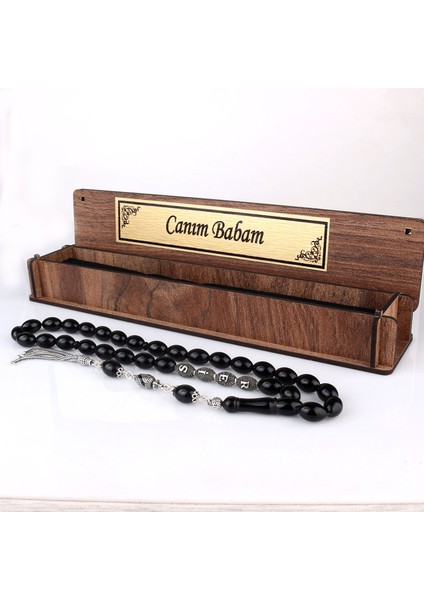 Gümüş Püsküllü Canım Babam Yazılı Ahşap Kutulu Ateş Kehribar Tesbih fırsatları