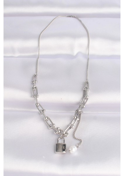 Bfs 316L Çelik Zincir Gümüş Renk Zincirli Love Yazılı Kilit Kolye fiyatları