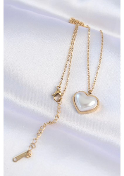 Bfs 316L Çelik Zincir Gold Renk Beyaz Taşlı Bubble Kalp Kolye fiyatları