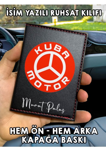 Kuba Motor Ön Arka Baskılı Oto Araç Ruhsat Kabı Kartlık Deri Isim Yazılı Kişiye Özel Cüzdan