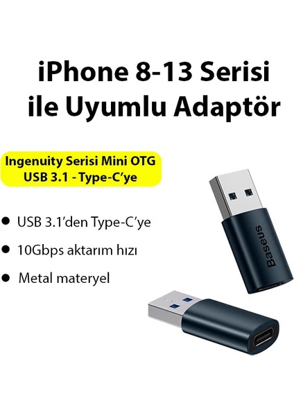 Baseus USB 3.1 To Type-C Dönüştürücü Adaptör Mini Otg Baseus Ingenuity SERIES-(5775) modelleri