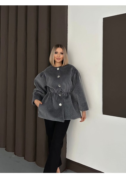 Kadın Fox Kaşe Balon Kol Kısa Kaban – | Oversize Beli Büzgülü Tasarım fırsatları