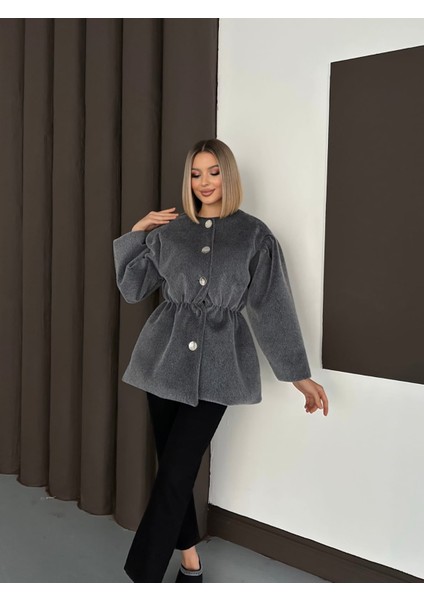 Kadın Fox Kaşe Balon Kol Kısa Kaban – | Oversize Beli Büzgülü Tasarım indirimleri