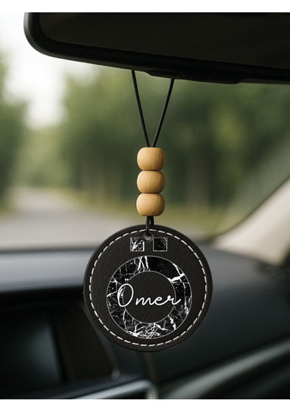 Kişiye Özel Isim Yazılı 1.sınıf Deri Oto Aksesuar Dikiz Aynası Süsü Siyah - Ö Harfimarble