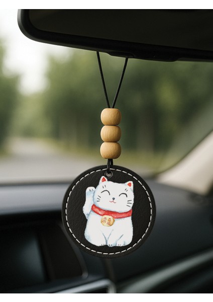 1.sınıf Suni Deri Süslemeli Desenli Uv Baskı Dikiz Araç Aynası Süsü Siyah - Japan Cat