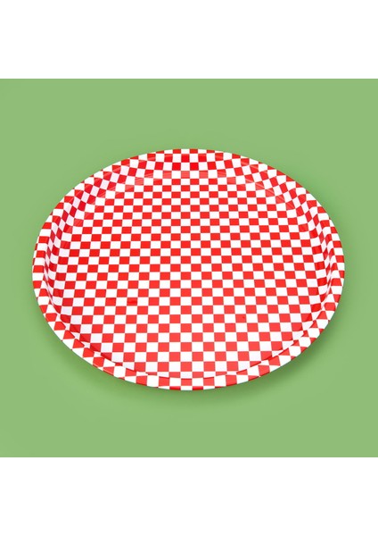 Metal Tepsi - Kırmızı / Beyaz