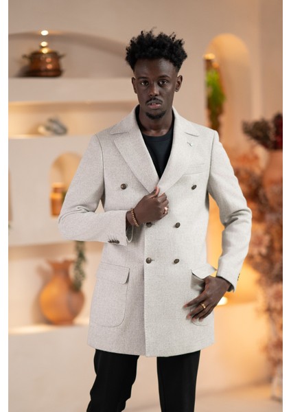 Italyan Yaka Yünlü Kruvaze Kaşe Kaban fırsatları