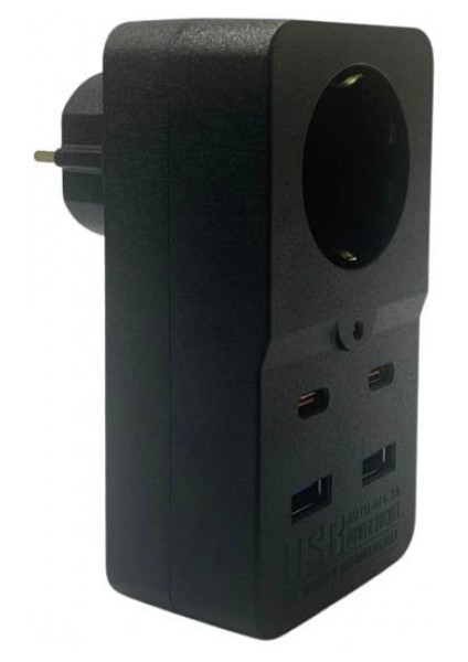 Isıya Dayanıklı Termal Akım Korumalı 1 Priz Girişli 2 USB Girişli 2 Type-C Girişli Pirz (5324)