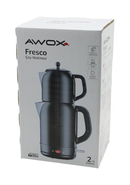 Awox Fresco Siyah Elektrikli Çay Makinesi Çaycı Set 1.7lt Su Isıtıcı + 1.2lt Demlik Paslanmaz Çelik Gövde 2200W (5324)