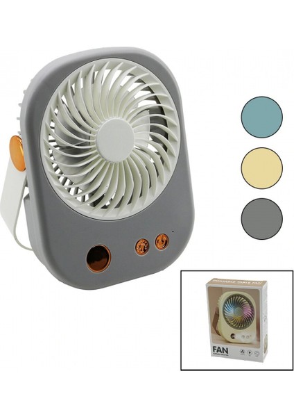 Işıklı Mini Fan Masa Üstü USB Şarjlı 2in1 Kulp=taşıma - Duruş 3 Kademe Hız 15.5X12CM BJJ-565 (5324)