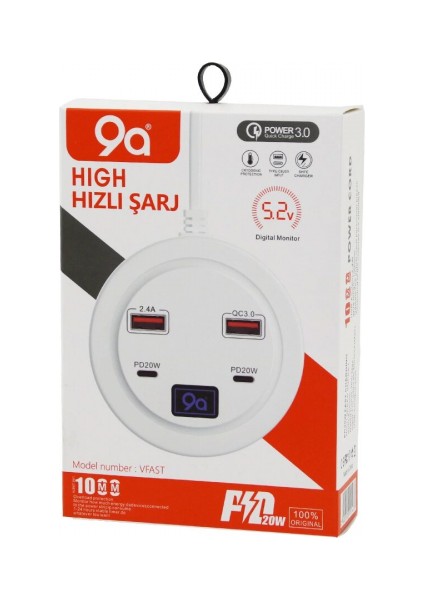 Hıgh Power 3.0 Vfast KY-100 Çoklu= 4 Lü Hızlı Şarj Seti 2AD -PD20W=TYPE-C - 2.1A + Qc3.0= USB 2.4W (5324)