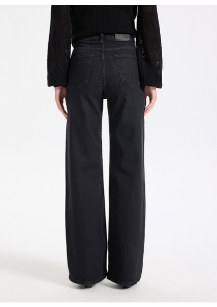 Yüksek Bel Bol Paça Flare Siyah Kadın Denim Pantolon J5WL-PNT7068 indirimleri