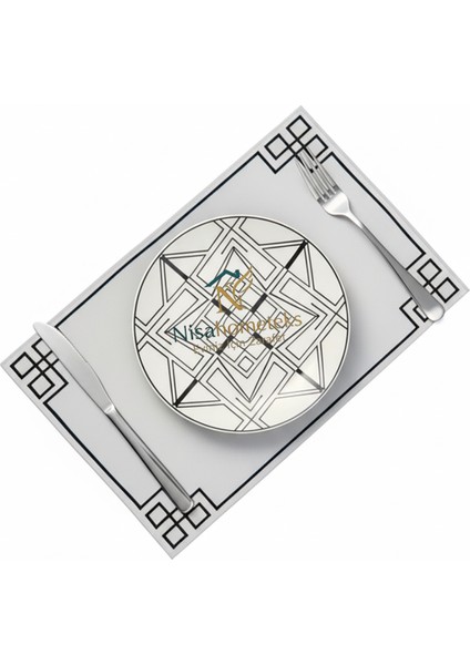 6 Adet Dikdörtgen Nakışlı Keten Amerikan Servis - Keten Supla fiyatları