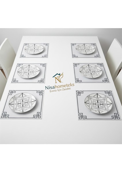 6 Adet Dikdörtgen Nakışlı Keten Amerikan Servis - Keten Supla modelleri