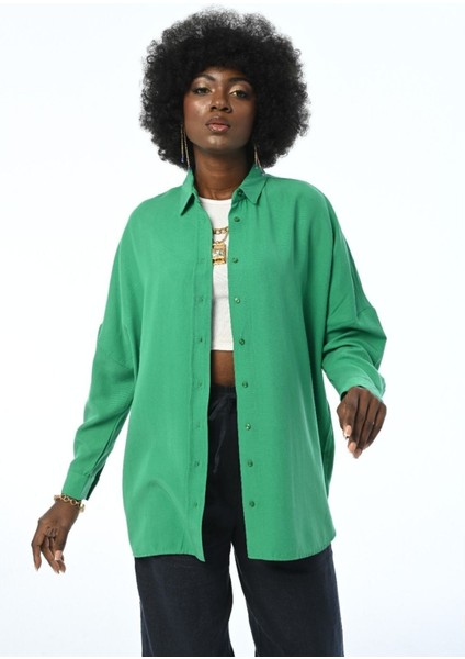 Kadın Oversıze Kesim Düz Renk Gömlek