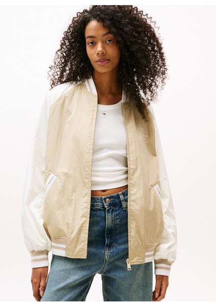 Bej Kadın Standart Nakışlı Bomber Ceket DW0DW21432RBV