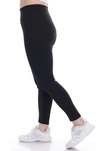 Kadın Siyah Beli Lastikli Önü Deri Şeritli Toparlayıcı Büyük Beden Tayt indirimleri