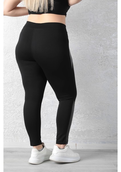 Kadın Siyah Beli Lastikli Yanı Paçası Deri Detaylı Toparlayıcı Büyük Beden Tayt indirimleri